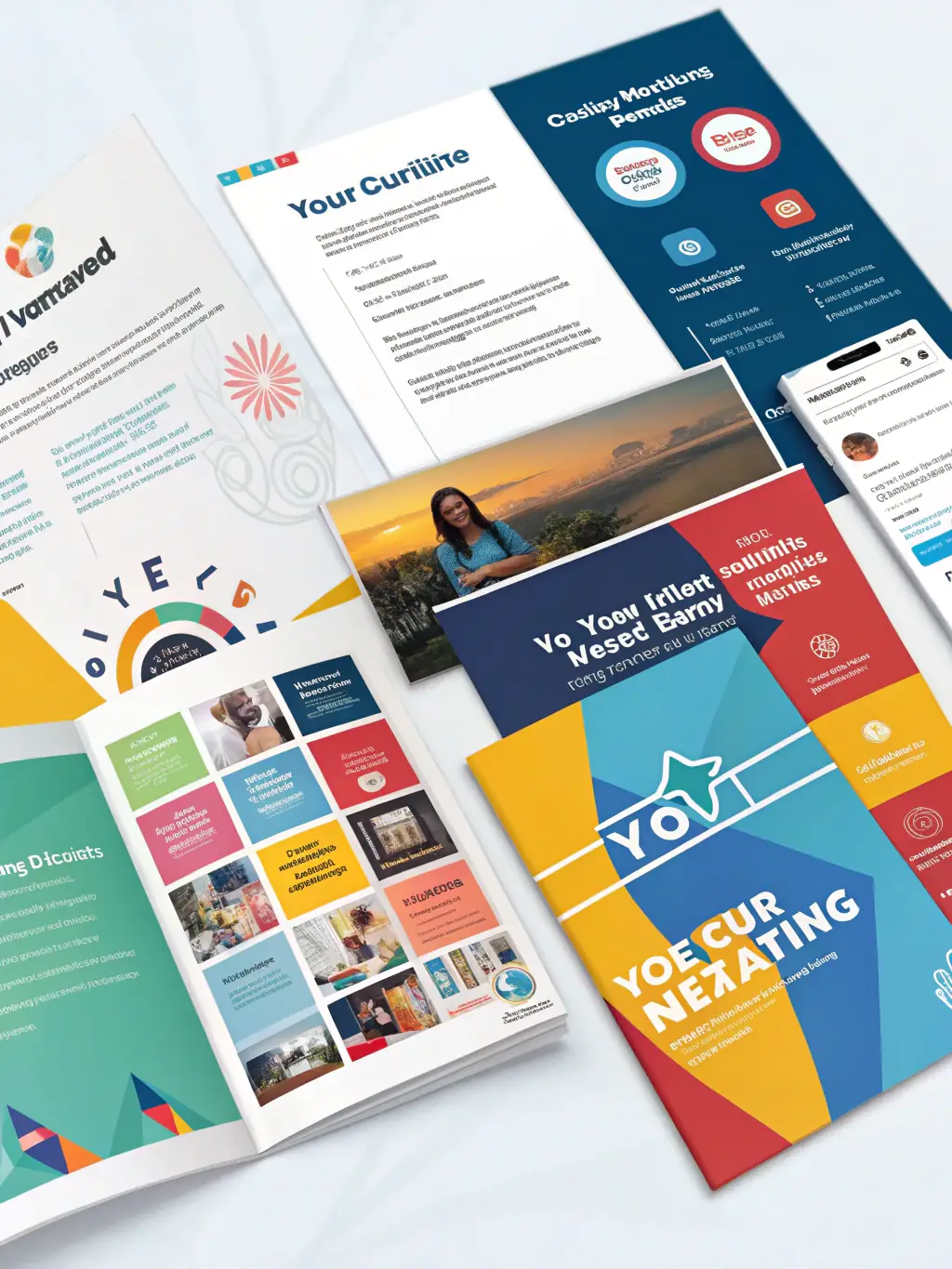 A collage of various marketing materials (business cards, website mockups, social media posts) featuring the newly designed brand elements, demonstrating the practical application of the branding deliverables.